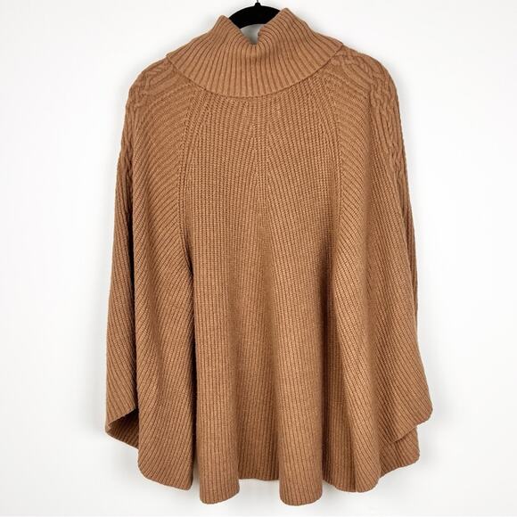Anthropologie Kali Poncho Cable Knit Turtleneck Sweater XS/S Honey Tan Boho - Picture 7 of 8